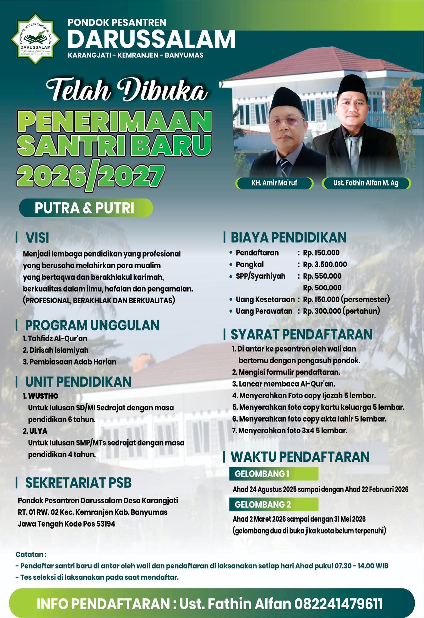 PENERIMAAN SANTRI BARU PONPES DARUSSALAM BANYUMAS